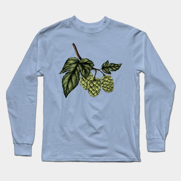 Hand Drawn Hops Long Sleeve T-Shirt by Mako Design 